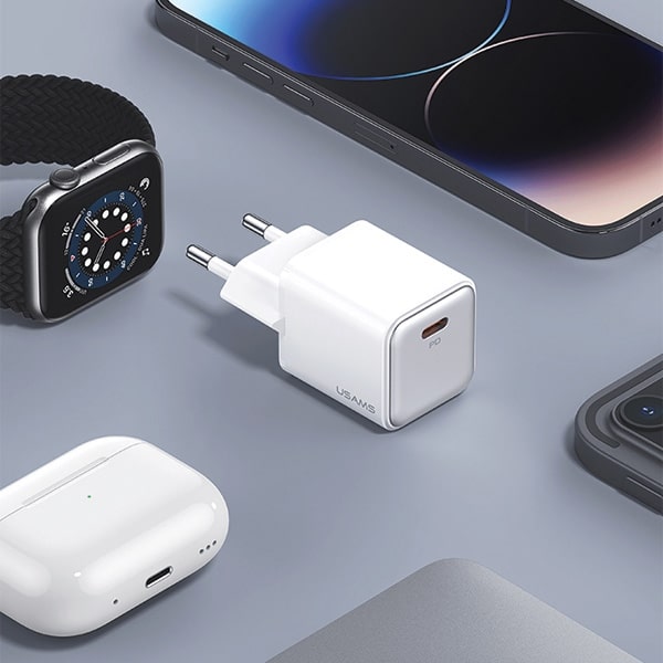 USAMS φορτιστής δικτύου 1xUSB-C PD20W PD3.0 Γρήγορη φόρτιση US-CC183 + καλώδιο USB-C/Lightning US-SJ610 λευκό - Image 2