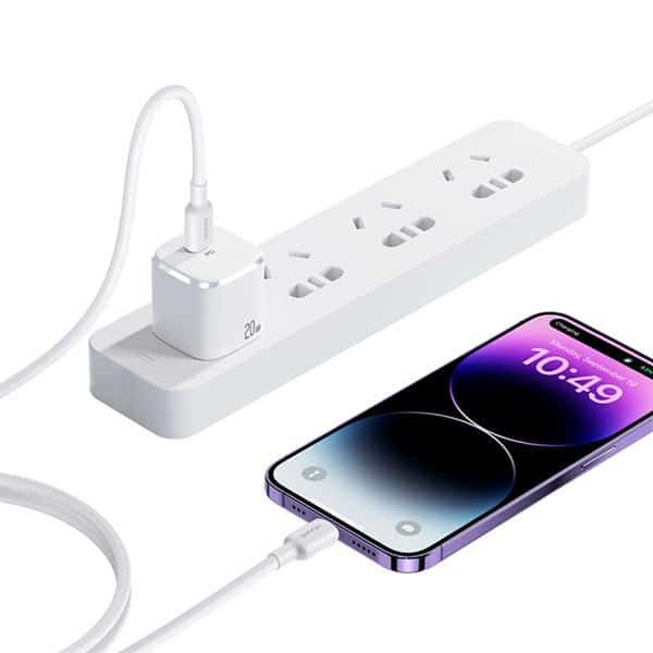 USAMS φορτιστής δικτύου 1xUSB-C PD20W PD3.0 Γρήγορη φόρτιση US-CC183 + καλώδιο USB-C/Lightning US-SJ610 λευκό - Image 7