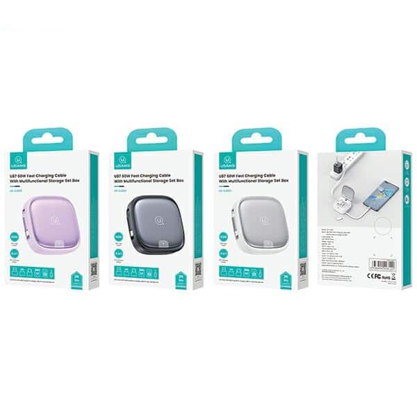 USAMS Καλώδιο επεκτεινόμενο 3 σε 1 με κουτί MicroUSB/USB-C/Lightning 60W ασημί - Image 11