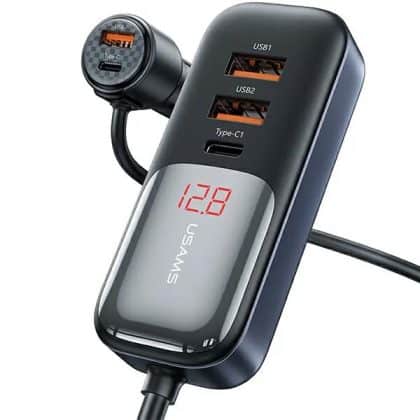 USAMS Φορτιστής αυτοκινήτου C40 3xUSB+2xUSB-C 165W PD+QC Γρήγορη φόρτιση μαύρος