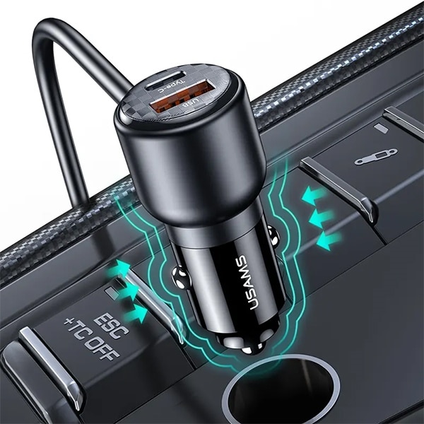 USAMS Φορτιστής αυτοκινήτου C40 3xUSB+2xUSB-C 165W PD+QC Γρήγορη φόρτιση μαύρος - Image 5