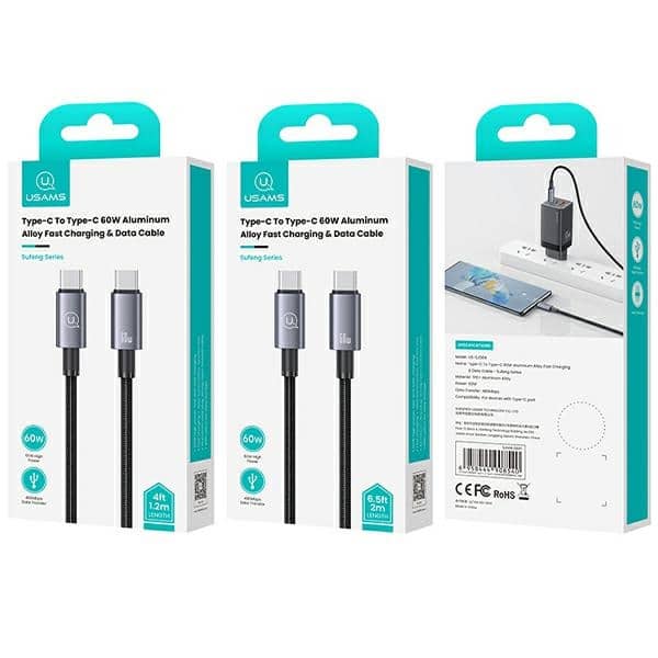 USAMS Καλώδιο USB-C σε USB-C 60W 1,2m Γρήγορη φόρτιση ατσάλινο/ματ SJ661USB01 (US-SJ661) - Image 4