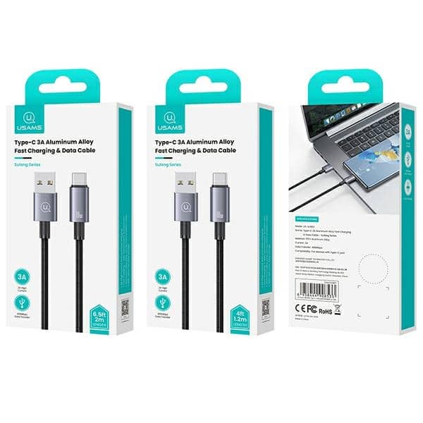 USAMS Καλώδιο USB σε USB-C 3A 1,2m Γρήγορη φόρτιση ατσάλινο/ματ SJ663USB01 (US-SJ663) - Image 3