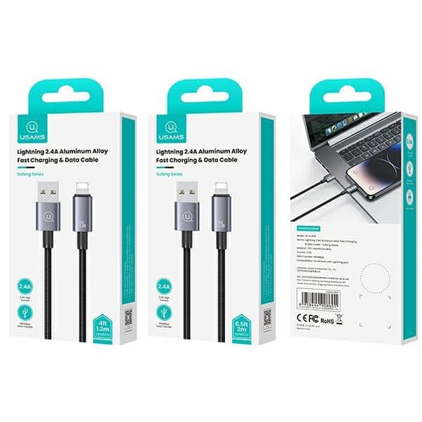 USAMS Καλώδιο USB σε Lightning 2,4A 2m Γρήγορη φόρτιση ατσάλινο/οξειδωμένο - Image 3
