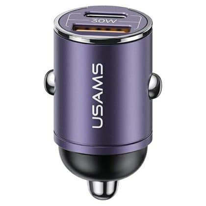 USAMS Φορτιστής αυτοκινήτου 1xUSB+1xUSB-C C38 30W PD Γρήγορη φόρτιση με ενσωματωμένο δαχτυλίδι μωβ