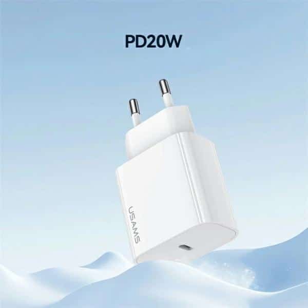 USAMS Φορτιστής δικτύου 1xUSB-C T65 PD20W PD Γρήγορη φόρτιση US-CC226 + καλώδιο USB-C/USB-C US-SJ711 60W λευκό - Image 4