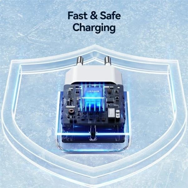 USAMS Φορτιστής δικτύου 1xUSB-C T65 PD20W PD Γρήγορη φόρτιση US-CC226 + καλώδιο USB-C/USB-C US-SJ711 60W λευκό - Image 5