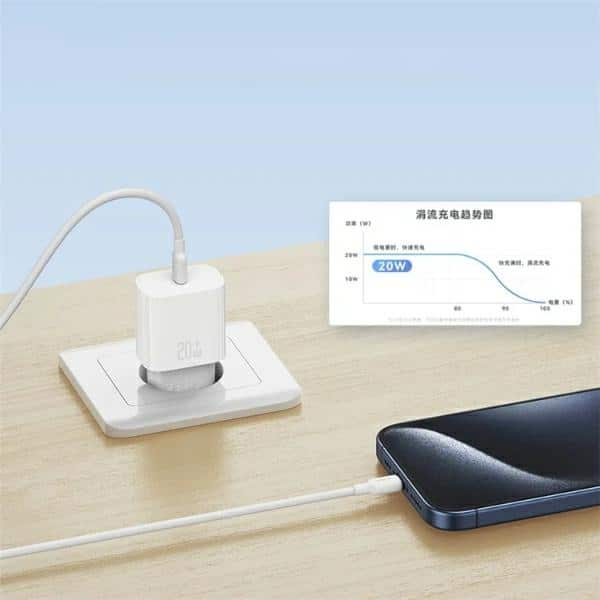 USAMS Φορτιστής δικτύου 1xUSB-C T65 PD20W PD Γρήγορη φόρτιση US-CC226 + καλώδιο USB-C/USB-C US-SJ711 60W λευκό - Image 6