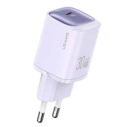 USAMS Φορτιστής δικτύου CC251 30W GaN USB-C Γρήγορης Φόρτισης HC Σειρά μωβ/purple CC251TC03