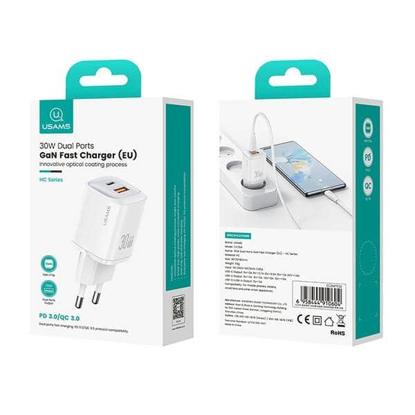 USAMS Φορτιστής δικτύου CC254 30W GaN USB-C/USB-A Γρήγορης Φόρτισης HC Σειρά μωβ/purple CC254TC03 - Image 6