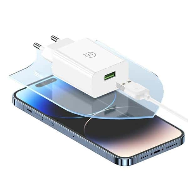 USAMS Φορτιστής δικτύου 18W + καλώδιο Lightning/USB-A Γρήγορης Φόρτισης λευκό - Image 8