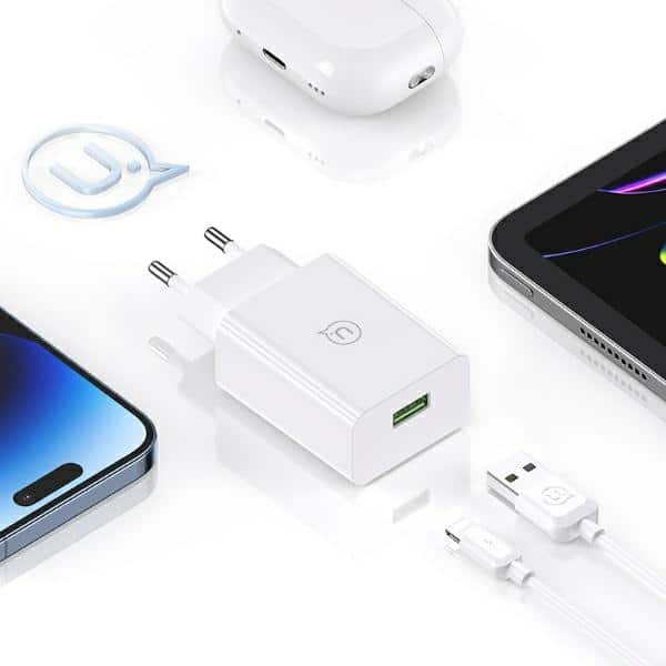 USAMS Φορτιστής δικτύου 18W + καλώδιο Lightning/USB-A Γρήγορης Φόρτισης λευκό - Image 9
