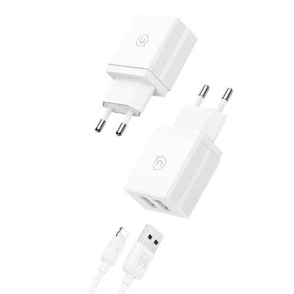 USAMS Φορτιστής δικτύου 2xUSB 18W + καλώδιο Lightning/USB-A Γρήγορης Φόρτισης λευκό - Image 2