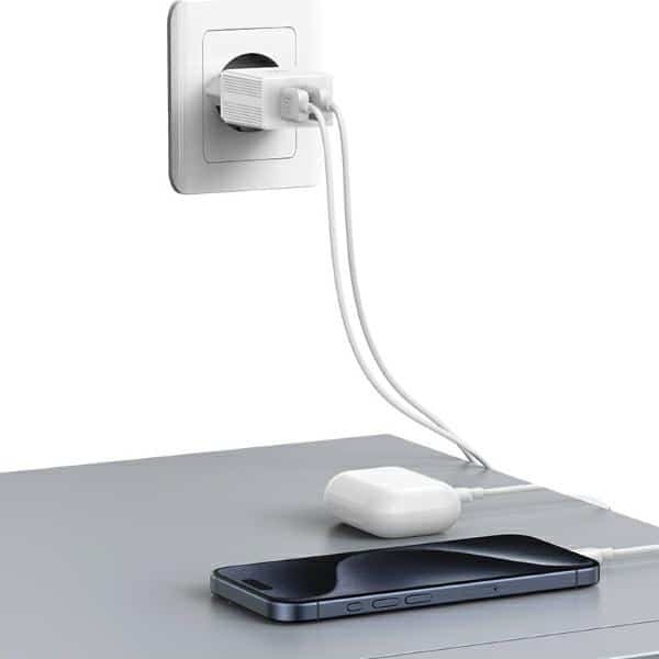 USAMS Φορτιστής δικτύου 2xUSB 18W + καλώδιο Lightning/USB-A Γρήγορης Φόρτισης λευκό - Image 3