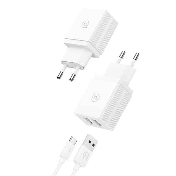 USAMS Φορτιστής δικτύου 2xUSB-A + καλώδιο USB-C/USB-A Γρήγορης Φόρτισης λευκός - Image 2