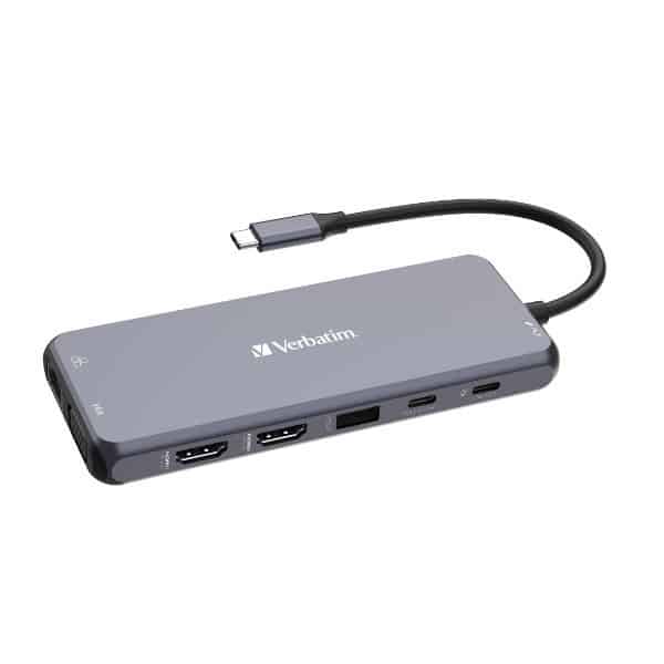 Verbatim αντάπτορας hub USB-C - 2xHDMI/VGA/Ethernet/5xUSB-A/Jack 3.5mm/2xUSB-C/SD/microSD αλουμινίου - Image 2