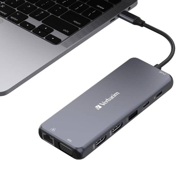 Verbatim αντάπτορας hub USB-C - 2xHDMI/VGA/Ethernet/5xUSB-A/Jack 3.5mm/2xUSB-C/SD/microSD αλουμινίου - Image 3