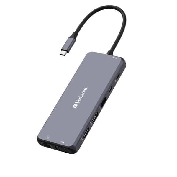 Verbatim αντάπτορας hub USB-C - 2xHDMI/VGA/Ethernet/5xUSB-A/Jack 3.5mm/2xUSB-C/SD/microSD αλουμινίου - Image 4
