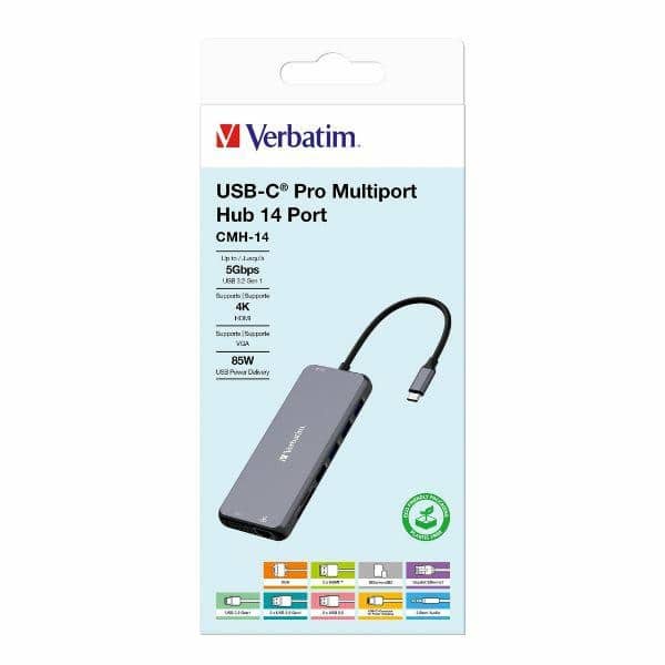 Verbatim αντάπτορας hub USB-C - 2xHDMI/VGA/Ethernet/5xUSB-A/Jack 3.5mm/2xUSB-C/SD/microSD αλουμινίου - Image 5