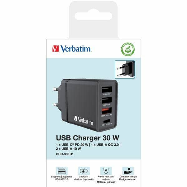 Verbatim Φορτιστής 30W 3xUSB-A/ USB-C PD 3.0 CHR-30EU2 μαύρος - Image 3