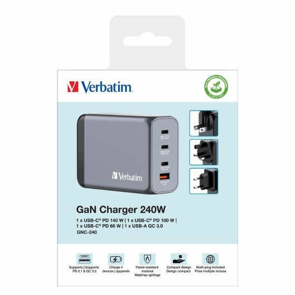 Verbatim Φορτιστής GaN 240W 3xUSB-C/USB-A + Αντάπτορας ΕΕ/ΗΒ/ΗΠΑ GNC-240 32205 - Image 7