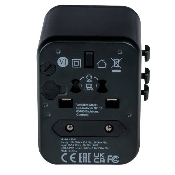 Verbatim αντάπτορας ταξιδιού EU/UK/US 2xUSB-A UTA-01 μαύρος - Image 2