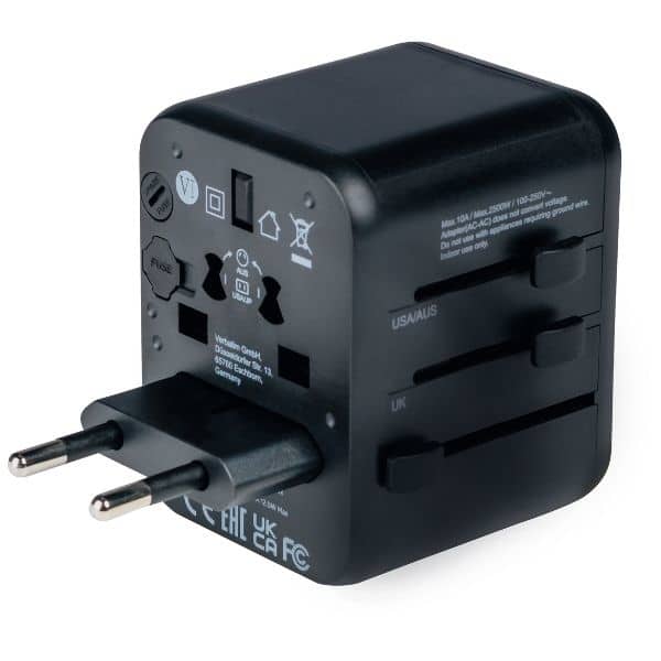 Verbatim αντάπτορας ταξιδιού EU/UK/US 2xUSB-A UTA-01 μαύρος - Image 3
