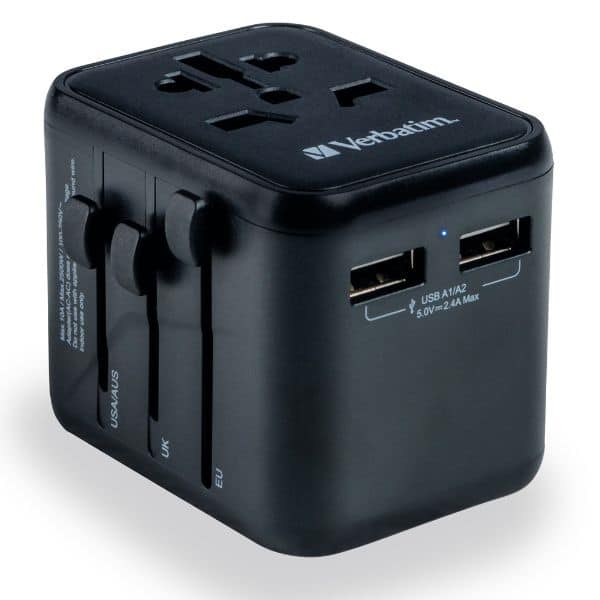 Verbatim αντάπτορας ταξιδιού EU/UK/US 2xUSB-A UTA-01 μαύρος - Image 4