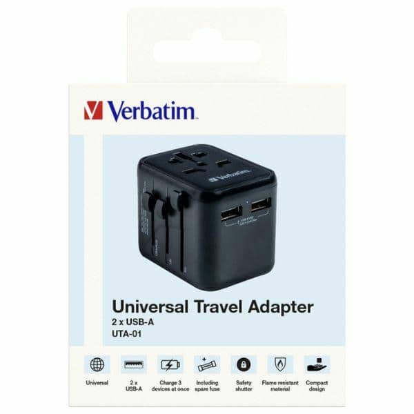 Verbatim αντάπτορας ταξιδιού EU/UK/US 2xUSB-A UTA-01 μαύρος - Image 6