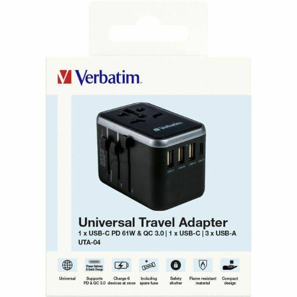 Verbatim αντάπτορας ταξιδιού EU/UK/US 3xUSB-A/2xUSB-C PD 61W UTA-04 μαύρος - Image 7