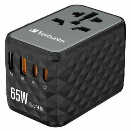 Verbatim αντάπτορας ταξιδιού EU/UK/US GaN 2xUSB-A/2xUSB-C PD 65W UTA-05 μαύρος