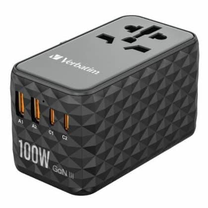 Verbatim αντάπτορας ταξιδιού EU/UK/US GaN 2xUSB-A/2xUSB-C PD 100W UTA-06 μαύρος