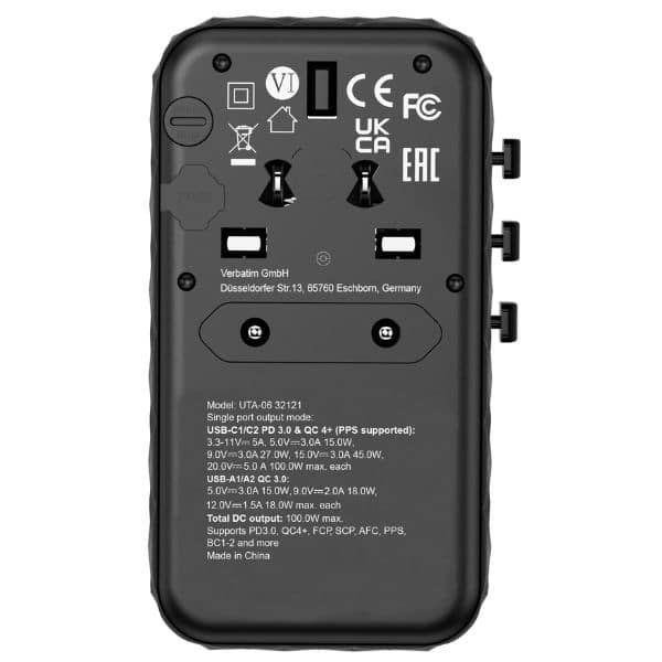 Verbatim αντάπτορας ταξιδιού EU/UK/US GaN 2xUSB-A/2xUSB-C PD 100W UTA-06 μαύρος - Image 4