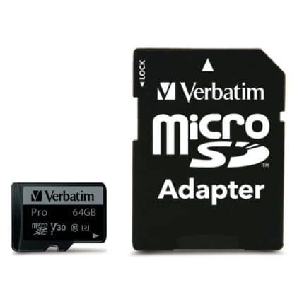 Verbatim Κάρτα microSD 64GB + αντάπτορας Pro U3 μαύρο