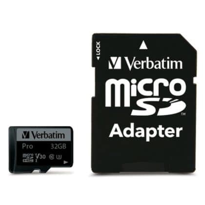 Verbatim Κάρτα microSD 32GB + αντάπτορας Pro U3 μαύρο