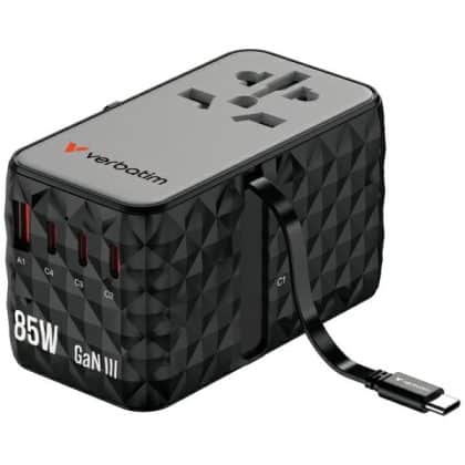 Verbatim αντάπτορας ταξιδιού EU/UK/US GaN USB-A/3xUSB-C PD 85W CNT-02 μαύρος