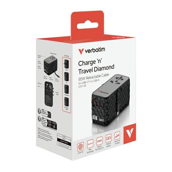 Verbatim αντάπτορας ταξιδιού EU/UK/US GaN USB-A/3xUSB-C PD 85W CNT-02 μαύρος - Image 6