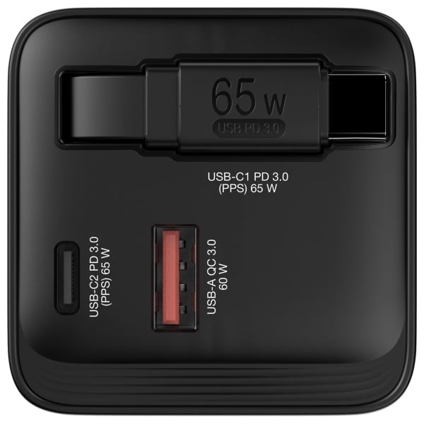 Verbatim Φορτιστής τοίχου GaN 65W 2xUSB-C/USB-A + Αντάπτορας ΕΕ/ΗΒ/ΗΠΑ μαύρος - Image 3