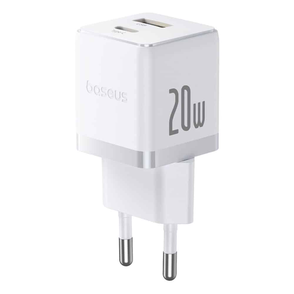 Baseus - Φορτιστής Τοίχου Palm (CCZC20UE) - 2σε1 Γρήγορος Φορτιστής, USB, Type-C, 20W, 5V/3A - Moon White - Image 2
