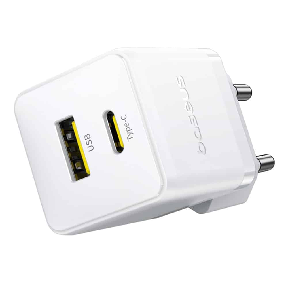 Baseus - Φορτιστής Τοίχου Palm (CCZC20UE) - 2σε1 Γρήγορος Φορτιστής, USB, Type-C, 20W, 5V/3A - Moon White - Image 5