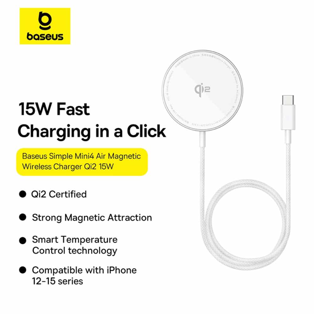 Baseus - Μαγνητικός Ασύρματος Φορτιστής Simple Mini4 Air (P10278200S11-00) - με Βάση, Γρήγορη Φόρτιση, USB-C, 15W - Ασημί Πάγου - Image 5