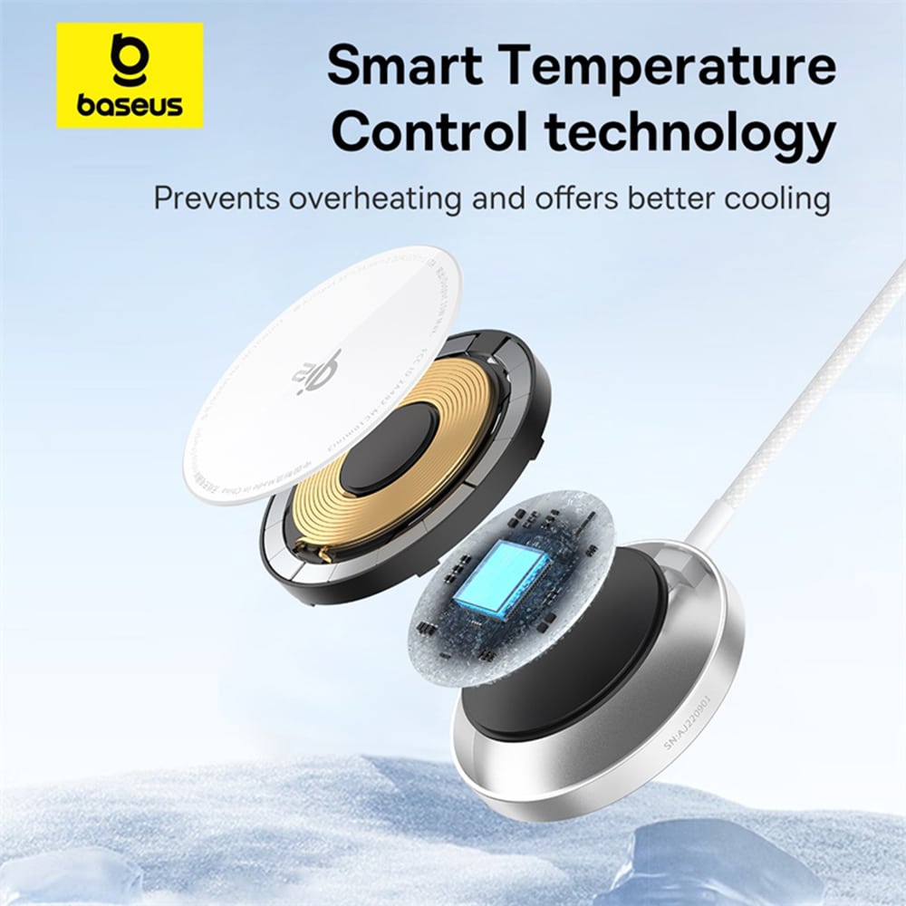 Baseus - Μαγνητικός Ασύρματος Φορτιστής Simple Mini4 Air (P10278200S11-00) - με Βάση, Γρήγορη Φόρτιση, USB-C, 15W - Ασημί Πάγου - Image 7