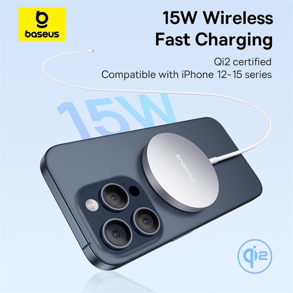 Baseus - Μαγνητικός Ασύρματος Φορτιστής Simple Mini4 Air (P10278200S11-00) - με Βάση, Γρήγορη Φόρτιση, USB-C, 15W - Ασημί Πάγου - Image 10