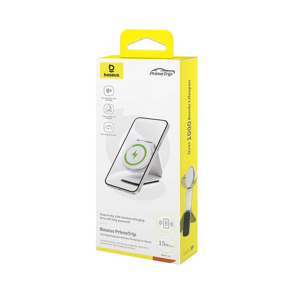 Baseus - Βάση Αυτοκινήτου με Ασύρματη Φόρτιση PrimeTrip C02 (C40169003211-00) - Μαγνητική Λαβή για Ταμπλό, 15W - Moon White - Image 10