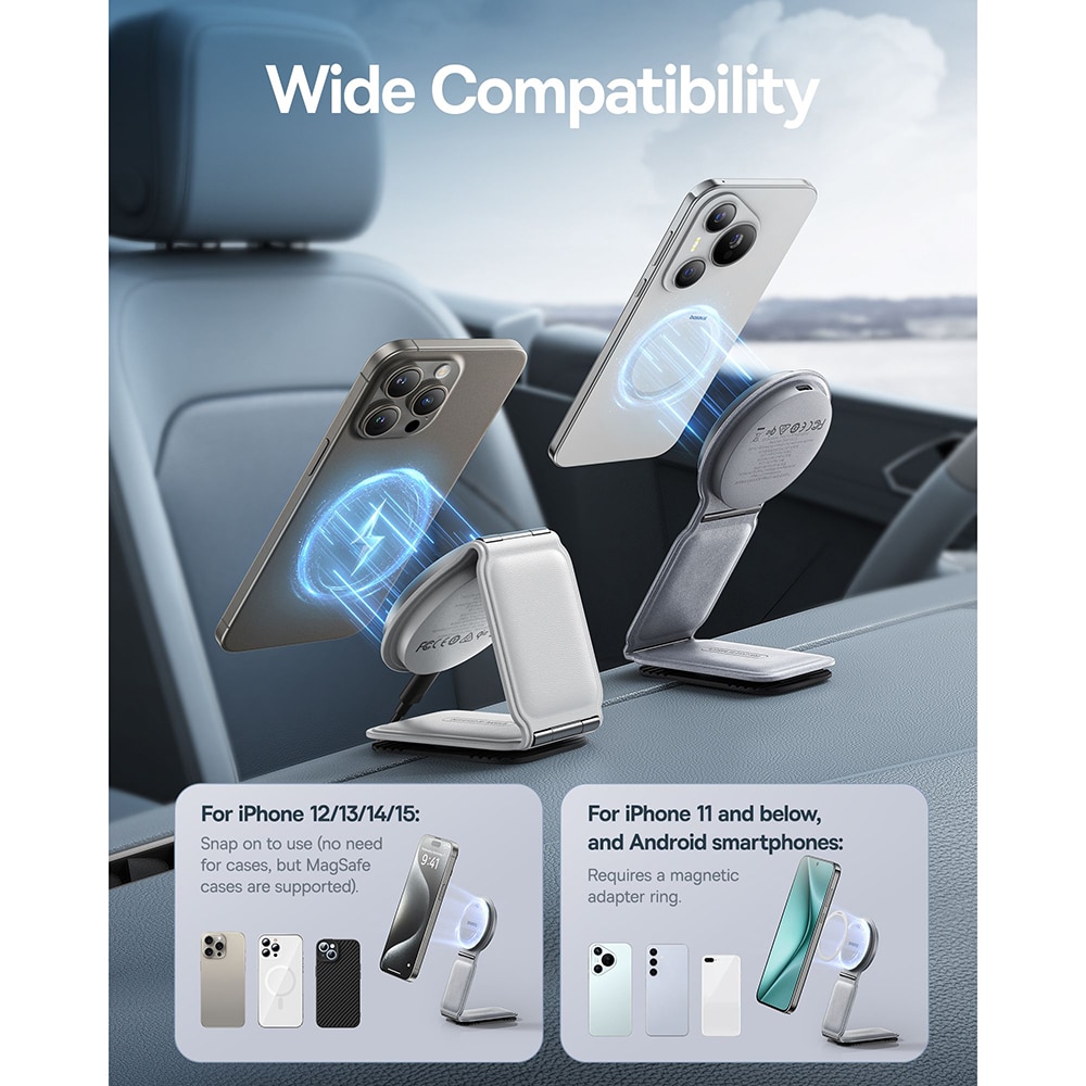 Baseus - Βάση Αυτοκινήτου με Ασύρματη Φόρτιση PrimeTrip C02 (C40169003831-00) - Μαγνητική Λαβή για Ταμπλό, 15W - Ματ Γκρι - Image 4