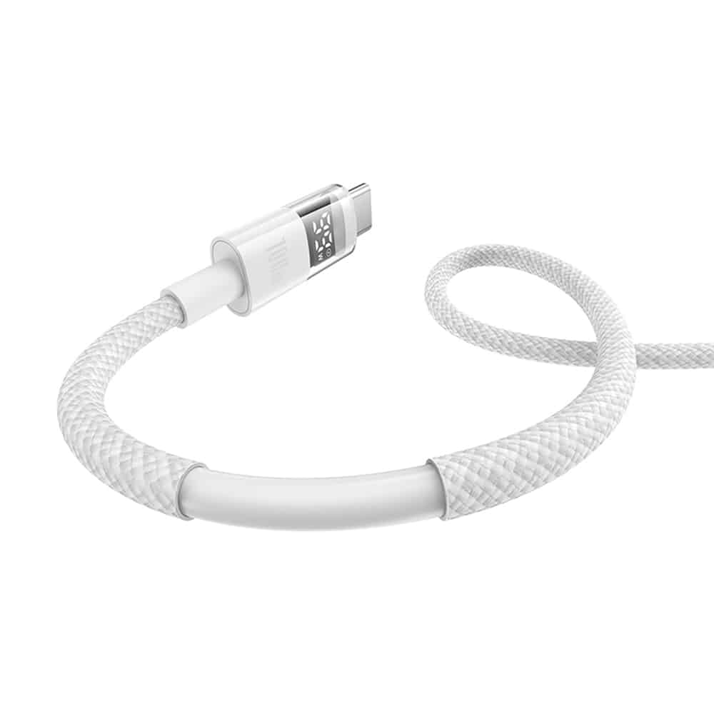 Baseus - Data Καλώδιο Display 2 (P10382702211-01) - Γρήγορη Φόρτιση, Type-C σε Type-C, Ψηφιακή Οθόνη, 100W, 2m - Moon White - Image 4