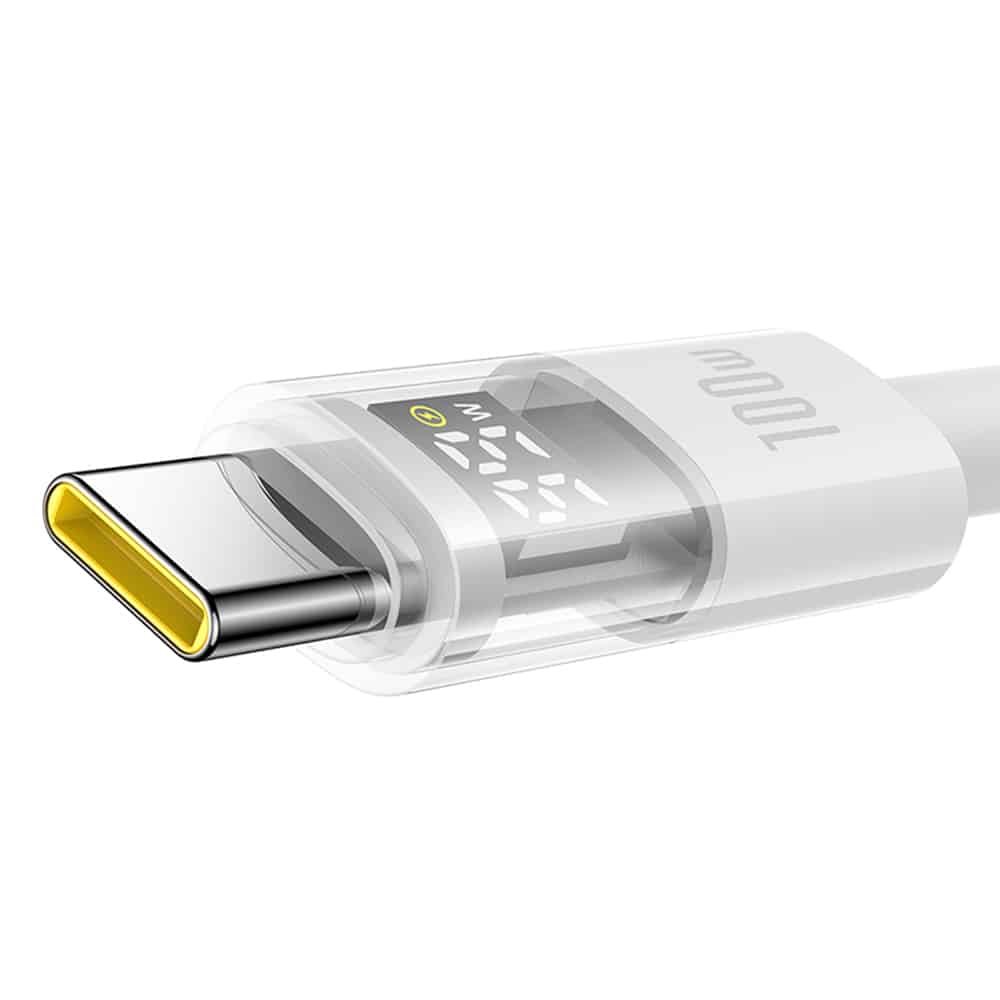 Baseus - Data Καλώδιο Display 2 (P10382702211-01) - Γρήγορη Φόρτιση, Type-C σε Type-C, Ψηφιακή Οθόνη, 100W, 2m - Moon White - Image 3