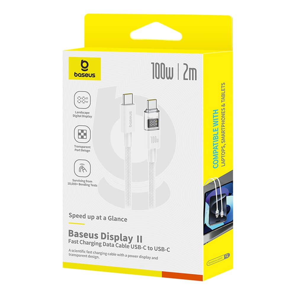 Baseus - Data Καλώδιο Display 2 (P10382702211-01) - Γρήγορη Φόρτιση, Type-C σε Type-C, Ψηφιακή Οθόνη, 100W, 2m - Moon White - Image 7