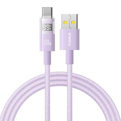 Baseus - Data Καλώδιο Display 2 (P10382701511-00) - Γρήγορη Φόρτιση, USB σε Type-C, Ψηφιακή Οθόνη, 100W, 1m - Nebula Purple