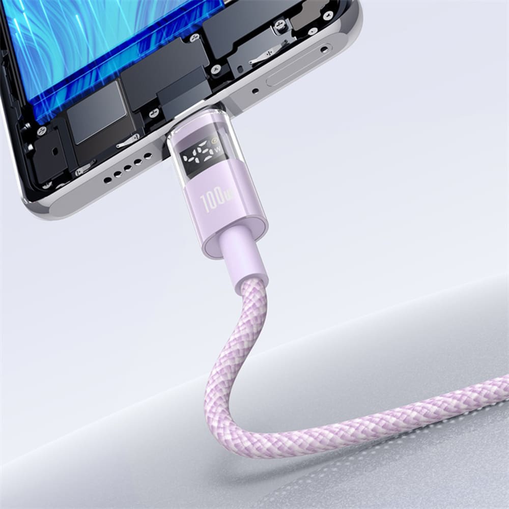 Baseus - Data Καλώδιο Display 2 (P10382701511-00) - Γρήγορη Φόρτιση, USB σε Type-C, Ψηφιακή Οθόνη, 100W, 1m - Nebula Purple - Image 11